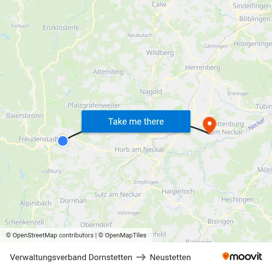 Verwaltungsverband Dornstetten to Neustetten map