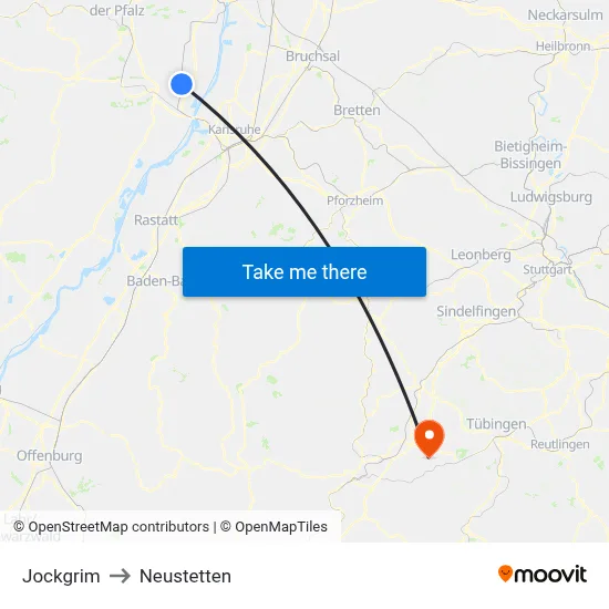 Jockgrim to Neustetten map