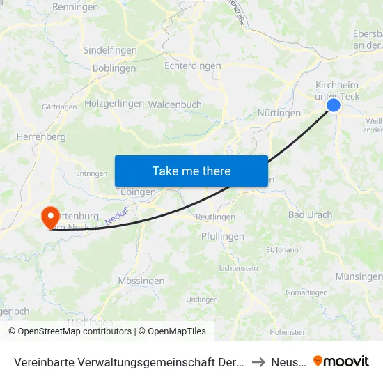 Vereinbarte Verwaltungsgemeinschaft Der Stadt Kirchheim Unter Teck to Neustetten map