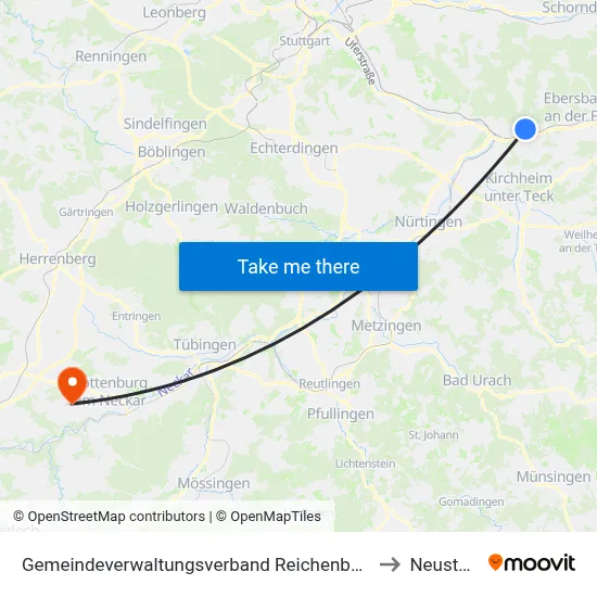 Gemeindeverwaltungsverband Reichenbach An Der Fils to Neustetten map