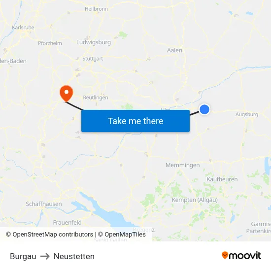 Burgau to Neustetten map