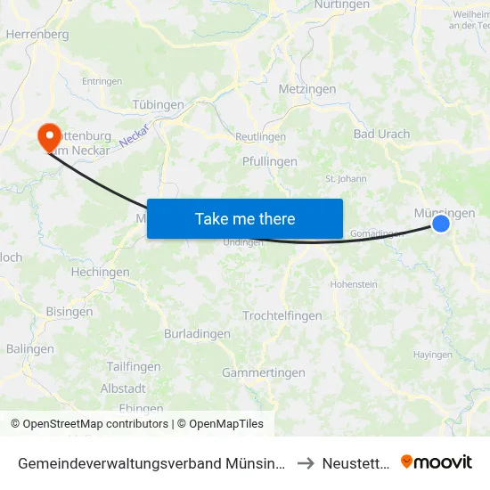 Gemeindeverwaltungsverband Münsingen to Neustetten map