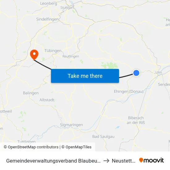 Gemeindeverwaltungsverband Blaubeuren to Neustetten map