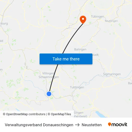 Verwaltungsverband Donaueschingen to Neustetten map