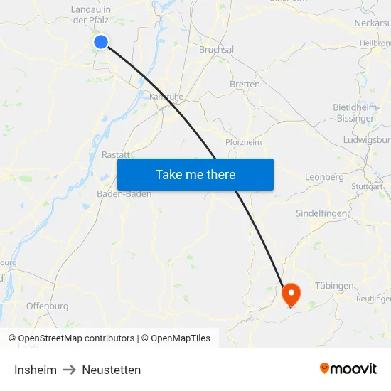Insheim to Neustetten map