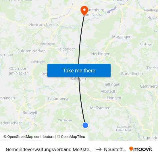 Gemeindeverwaltungsverband Meßstetten to Neustetten map