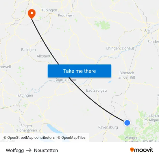 Wolfegg to Neustetten map