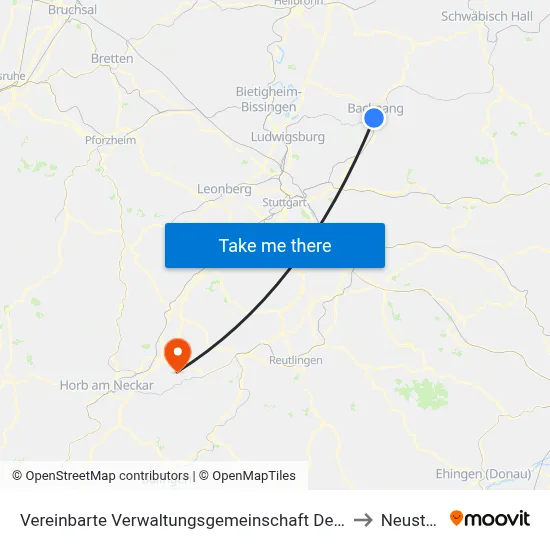 Vereinbarte Verwaltungsgemeinschaft Der Stadt Backnang to Neustetten map