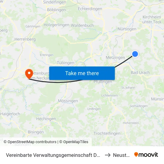 Vereinbarte Verwaltungsgemeinschaft Der Stadt Neuffen to Neustetten map
