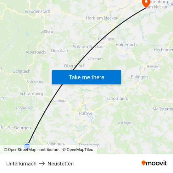 Unterkirnach to Neustetten map