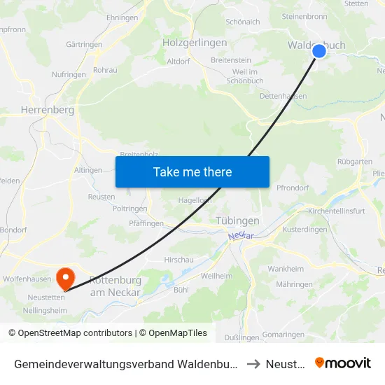 Gemeindeverwaltungsverband Waldenbuch/Steinenbronn to Neustetten map