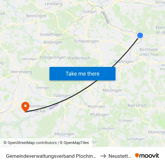 Gemeindeverwaltungsverband Plochingen to Neustetten map