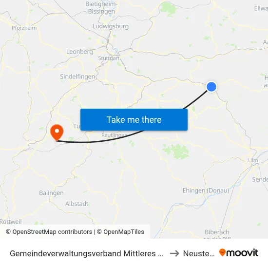 Gemeindeverwaltungsverband Mittleres Fils-Lautertal to Neustetten map