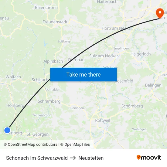 Schonach Im Schwarzwald to Neustetten map
