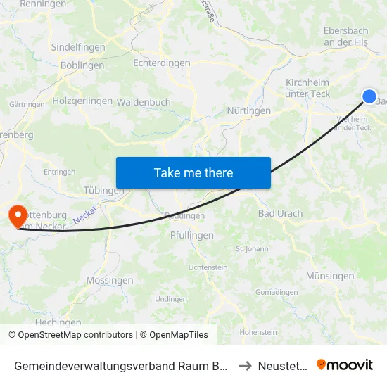 Gemeindeverwaltungsverband Raum Bad Boll to Neustetten map