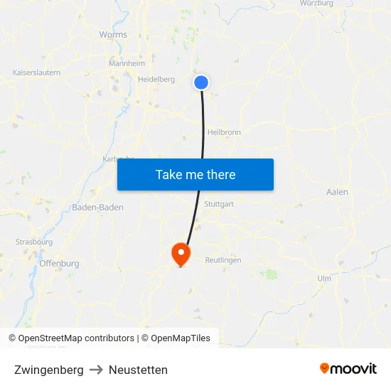 Zwingenberg to Neustetten map