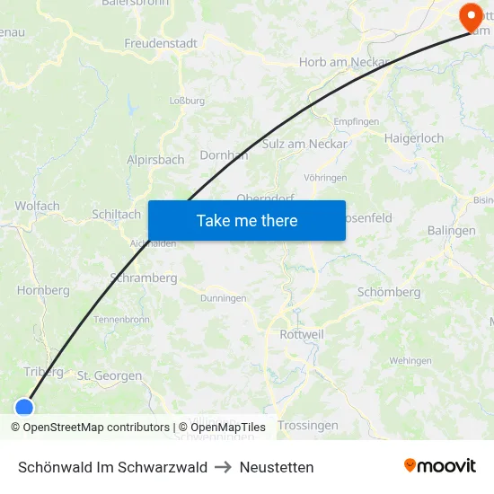 Schönwald Im Schwarzwald to Neustetten map