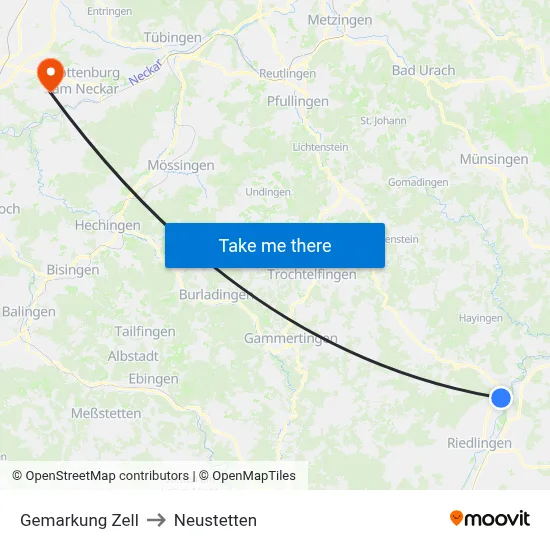 Gemarkung Zell to Neustetten map