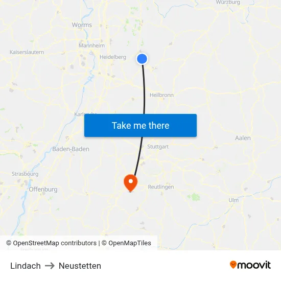 Lindach to Neustetten map