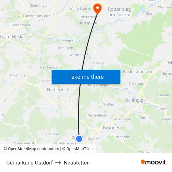 Gemarkung Ostdorf to Neustetten map