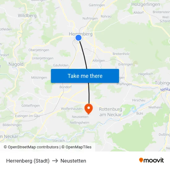 Herrenberg (Stadt) to Neustetten map