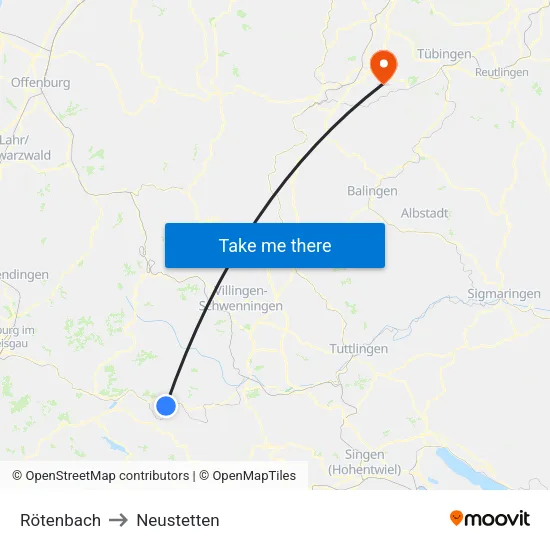 Rötenbach to Neustetten map