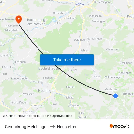 Gemarkung Melchingen to Neustetten map