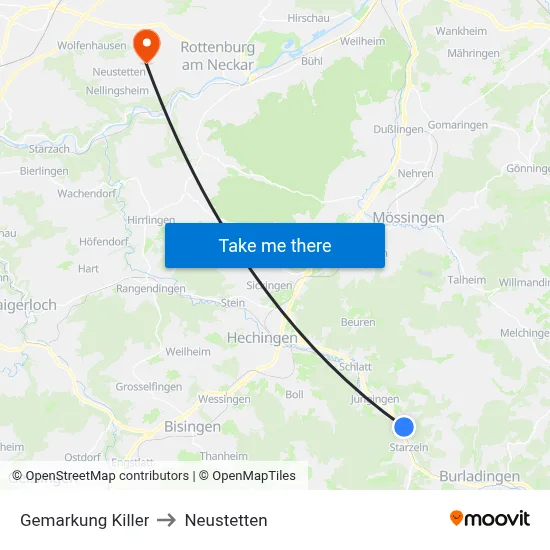 Gemarkung Killer to Neustetten map