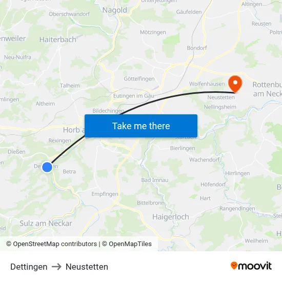 Dettingen to Neustetten map
