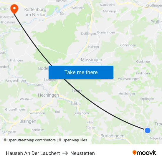 Hausen An Der Lauchert to Neustetten map