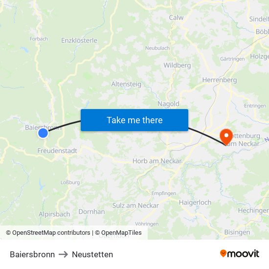 Baiersbronn to Neustetten map