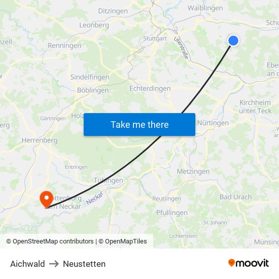 Aichwald to Neustetten map