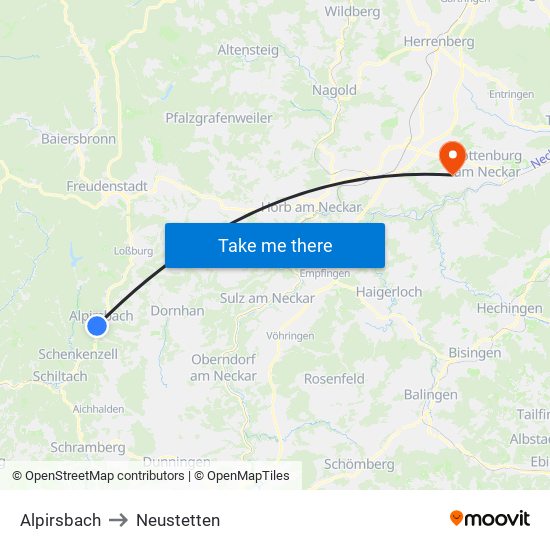 Alpirsbach to Neustetten map