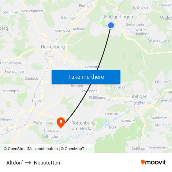 Altdorf to Neustetten map
