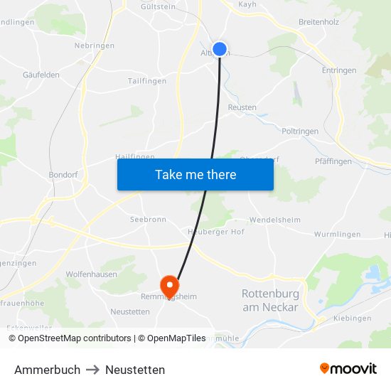 Ammerbuch to Neustetten map