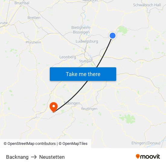 Backnang to Neustetten map