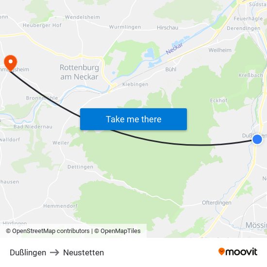 Dußlingen to Neustetten map