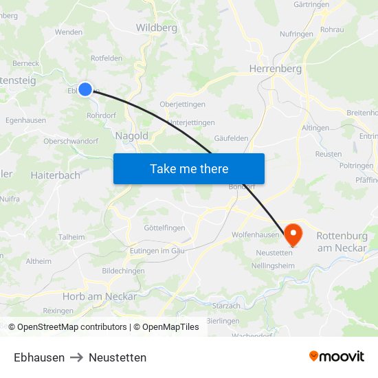 Ebhausen to Neustetten map