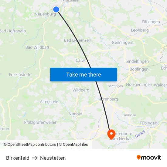 Birkenfeld to Neustetten map