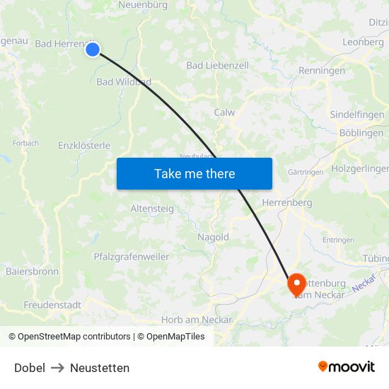 Dobel to Neustetten map