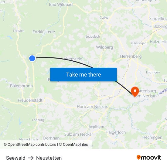 Seewald to Neustetten map