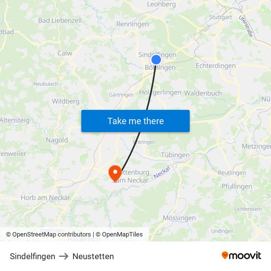 Sindelfingen to Neustetten map