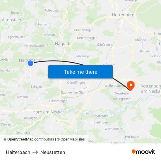 Haiterbach to Neustetten map