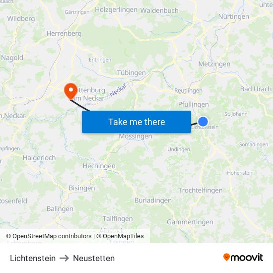 Lichtenstein to Neustetten map