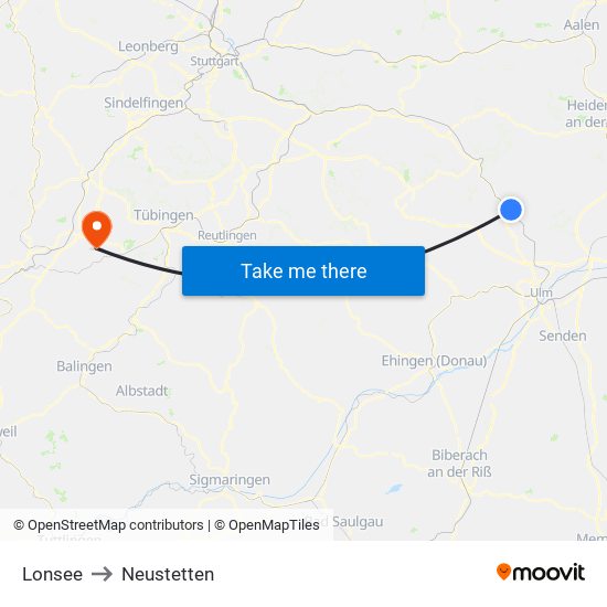 Lonsee to Neustetten map