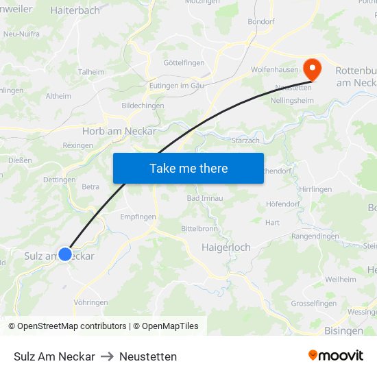 Sulz Am Neckar to Neustetten map