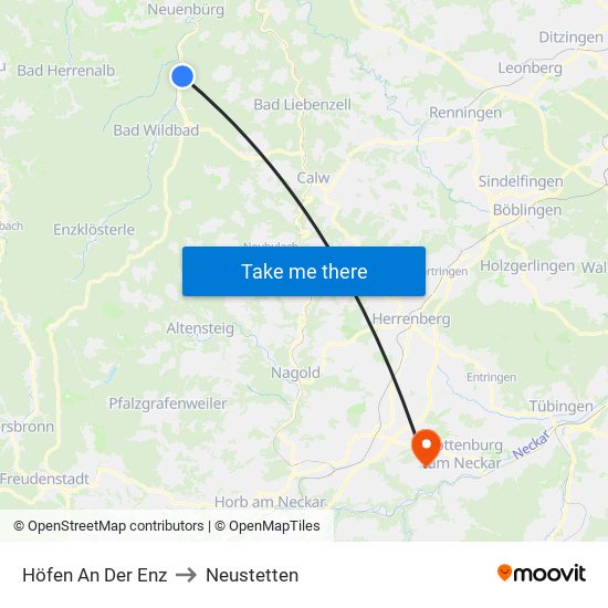 Höfen An Der Enz to Neustetten map