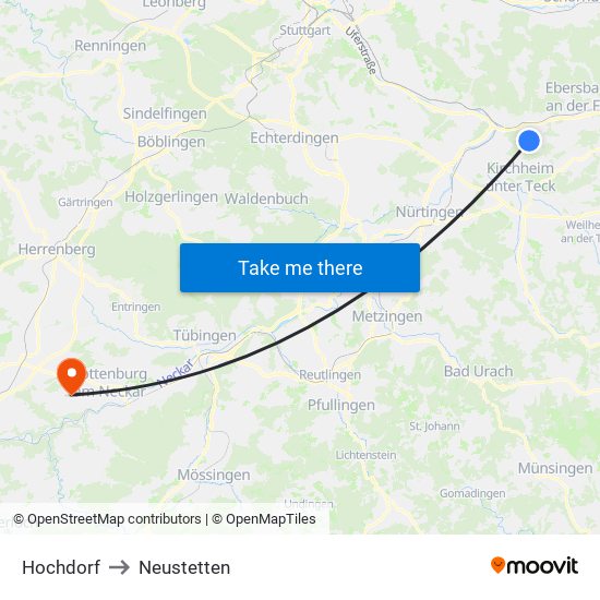 Hochdorf to Neustetten map