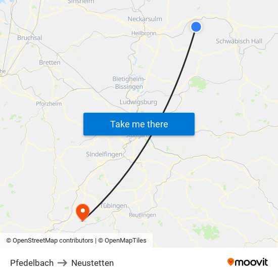 Pfedelbach to Neustetten map