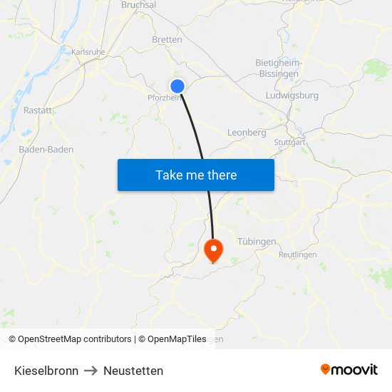 Kieselbronn to Neustetten map